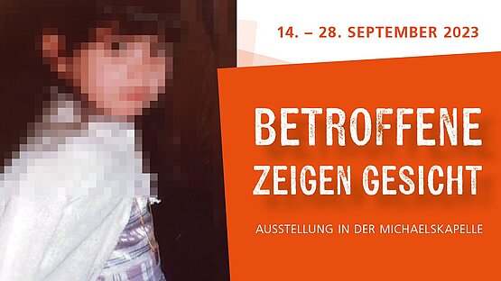 Banner der Ausstellung Betroffene zeigen Gesicht